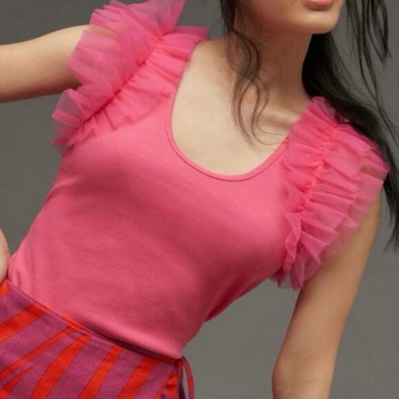 DOLAN Tulle Sleeve Tank Top Size S Hot Pink Preppy Going Out Feminine Colorful - Picture 4 of 12